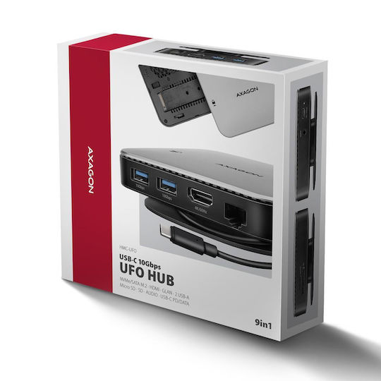 Axagon HMC-UFO USB-C Docking Station mit HDMI 4K PD Ethernet Gray