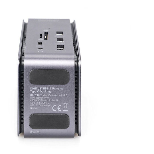 Digitus USB-C Docking Station with HDMI/DisplayPort 4K PD Ethernet and Support for 2 Monitors Gray (DA-70897)
