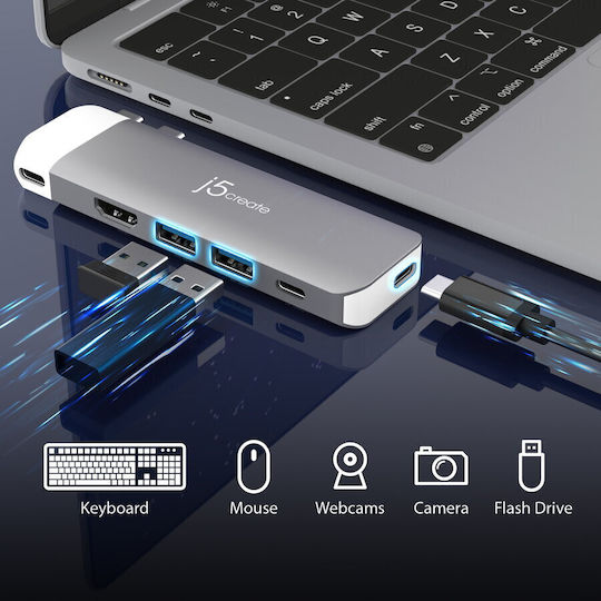 J5create JCD394 USB-C Docking Station με HDMI 4K PD Γκρι