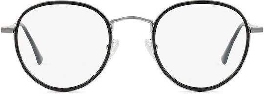 D.Franklin Walker Round Men's Metal Blue Light Blocking Glasses Black