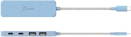 J5create Hub 4 Θυρών USB 2.0 με σύνδεση USB-C