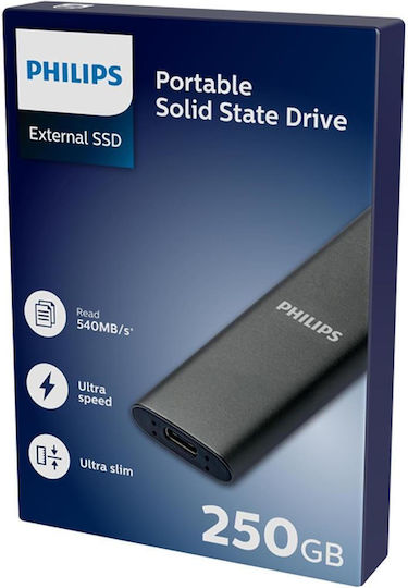 Philips FM02SS030P USB-C Външен SSD 250ГБ 2.5" Сив