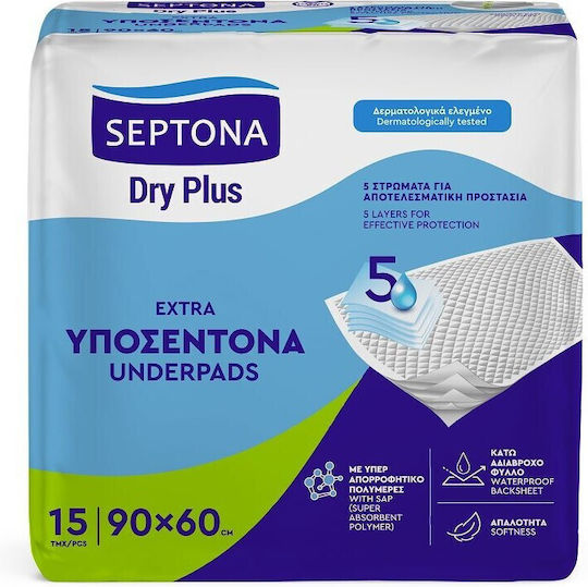 Septona Dry Plus Incontinence Underpads with 5 Protection Layers 60x90cm 15pcs