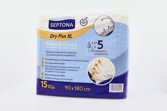 Septona Dry Plus Incontinence Underpads with 5 Protection Layers 90x180cm 15pcs