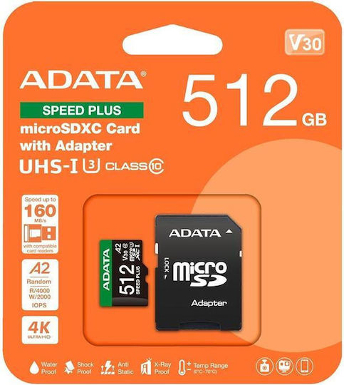 Adata microSDXC 512GB U3 V30 A2 100MB/s mit Adapter