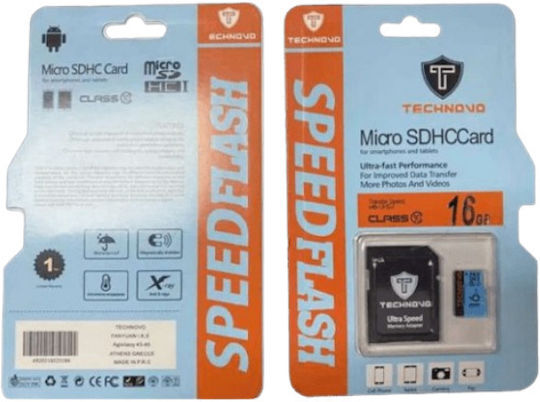 Technovo Micro microSDHC 16GB Class 10 με αντάπτορα