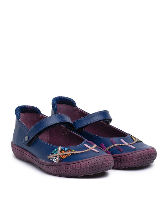 Amica Kids Leather Ballerinas with Hoop & Loop Closure Blue