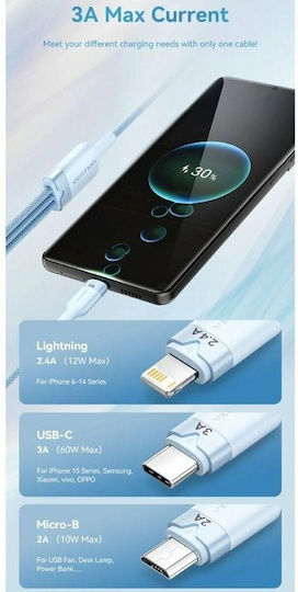 Vention Geflochtenes USB-zu-Lightning / Typ-C / Micro-USB Kabel 2A Rosa 1,5m CTPPG