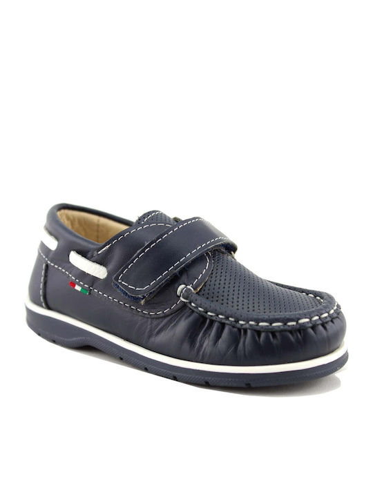 Scarpy Boys Leather Moccasins with Velcro Navy Blue
