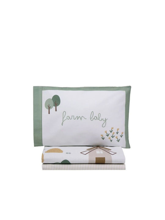 Nima Baby Duvet Cover Set With Pillowcase Farm Baby White, Green, Beige 110x145cm