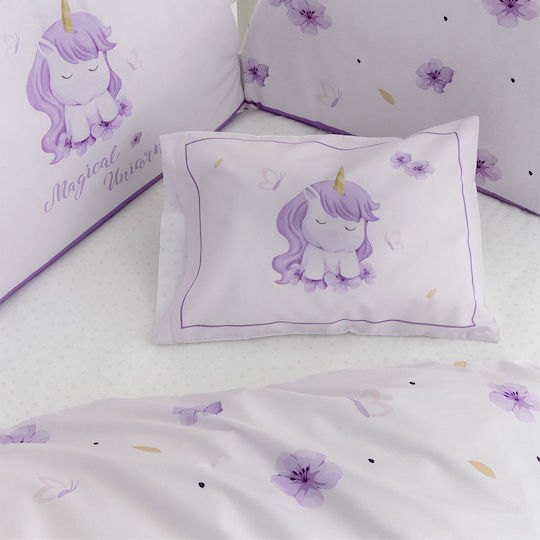 Nima Set Copertă de Pătuț cu Față de Pernă Magical Unicorn Lilac 110x145cm.