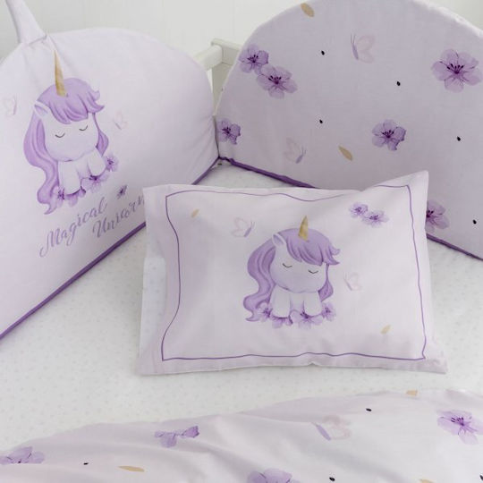 Nima Set Copertă de Pătuț cu Față de Pernă Magical Unicorn Lilac 110x145cm.