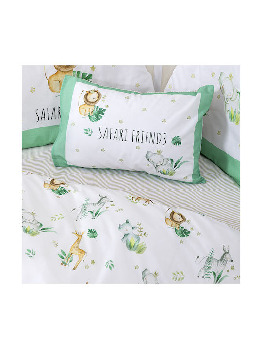 Nima Baby Bettbezug Set mit Kissenbezug Safari Friends White, Green 110x145cm.