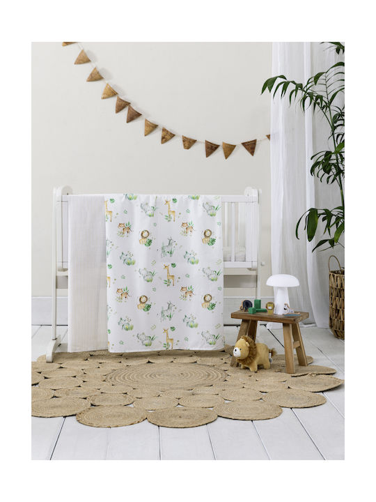 Nima Baby Bettbezug Set mit Kissenbezug Safari Friends White, Green 110x145cm.
