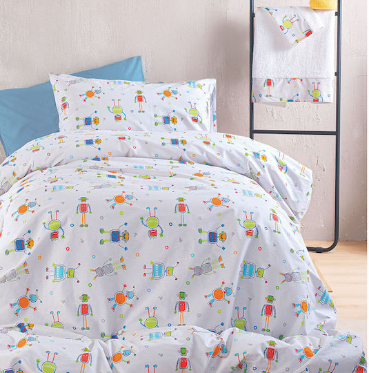 Rythmos Baby Duvet Cover Set With Pillowcase Robot Chat Multicolour 110x160cm
