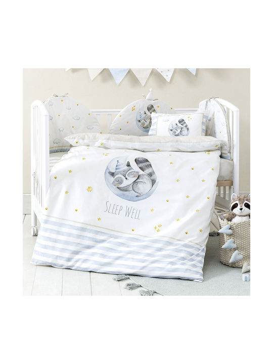Nima Baby Duvet Cover Set With Pillowcase Sleepy Racoon White, Light Blue 110x145cm