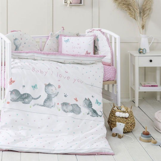 Nima Baby Duvet Cover Set With Pillowcase Baby Love White, Pink 110x145cm