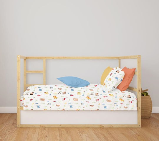 Dimcol Baby Duvet Cover Forest Animals White Sky Blue Width 120cm Length 160cm
