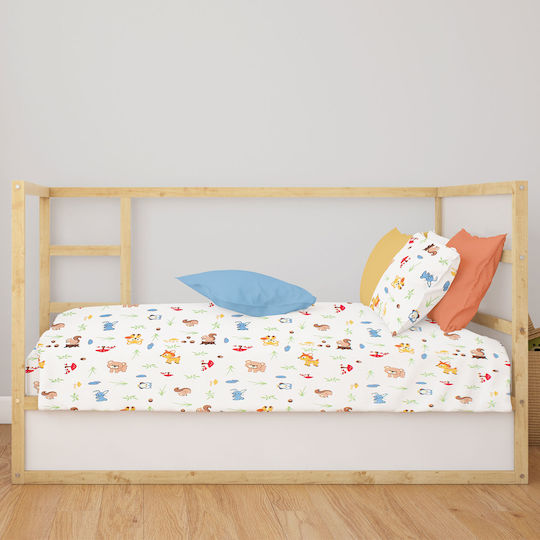 Dimcol Baby Duvet Cover Forest Animals White Sky Blue Width 120cm Length 160cm