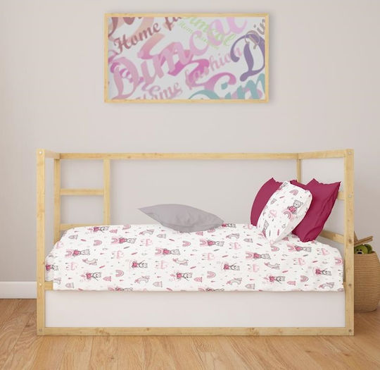 24home.gr Baby Bettbezug Cloudy Bear Weiß-Pink 120x160cm