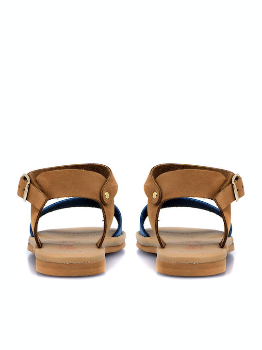 Papistas Kids Sandals Girl Casual Anatomic Extra-Light Tabac Brown Blue Leather Nubuck