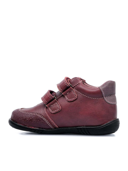 Papistas Kids Leather Kids Boots with Velcro Burgundy