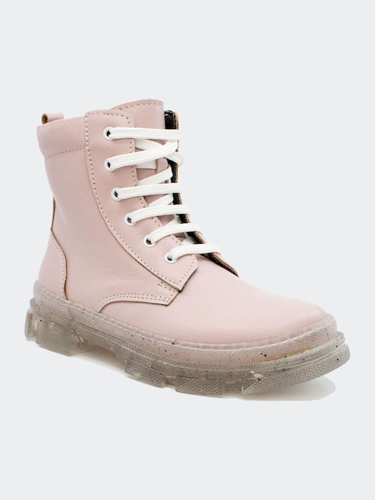 22728 Anatomical Leather Kids Boots with Laces Pink 22728-PINK