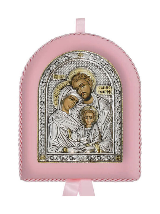 Silver Saint Icon Newborn Girl The Holy Family 17x14cm Local Gold Plating