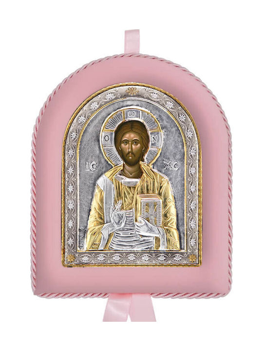 Silver Saint Icon Newborn Girl Christ Pantokrator 17x14cm Local Gold Plating