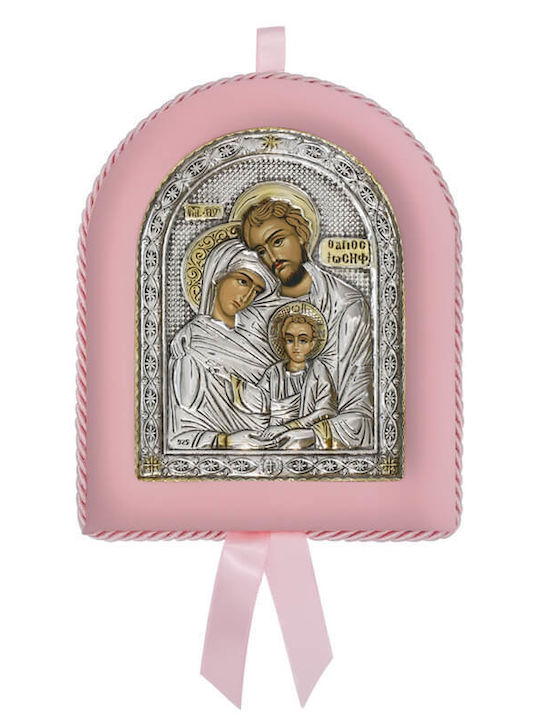 Silver Saint Icon Newborn Girl The Holy Family 17x14cm Local Gold Plating