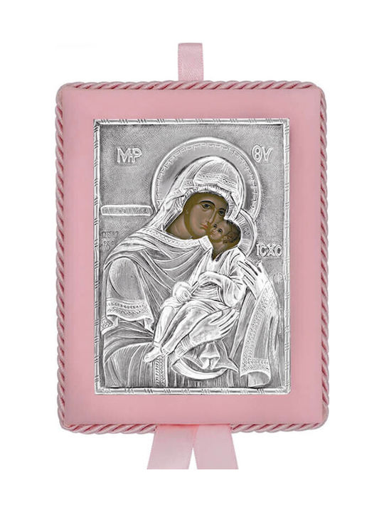 Silver Image Newborn Girl Virgin Mary Glykofilousa 14.5x11.5cm