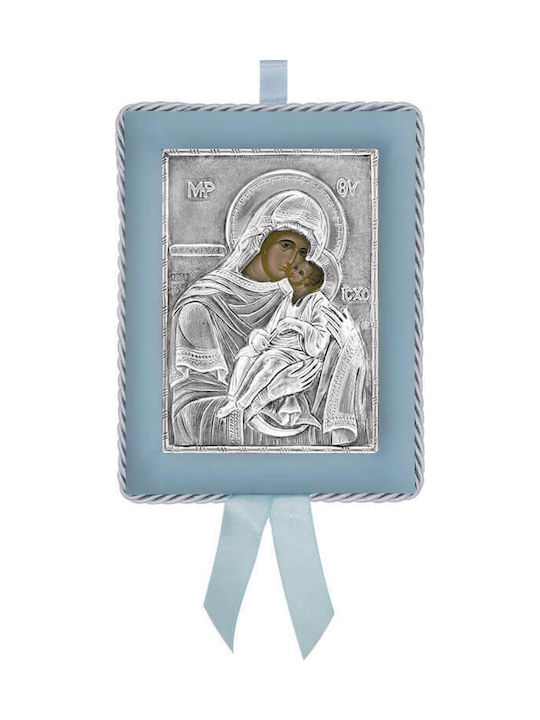 Silver Image Newborn Boy Virgin Mary Glykofilousa 14.5x11.5cm