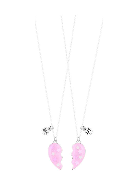 Handmade Friendship Necklace Set of 2 Silver Metal Pink Heart and Stars Best Friends Forever Best Friends Girls Always Tatu Moyo