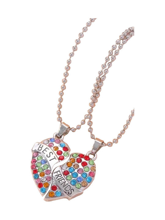 Handgefertigtes Freundschaftsset 2 Stück Silber Metall Herz Bunte Strass Best Friends Beste Freunde Freundinnen Tatu Moyo