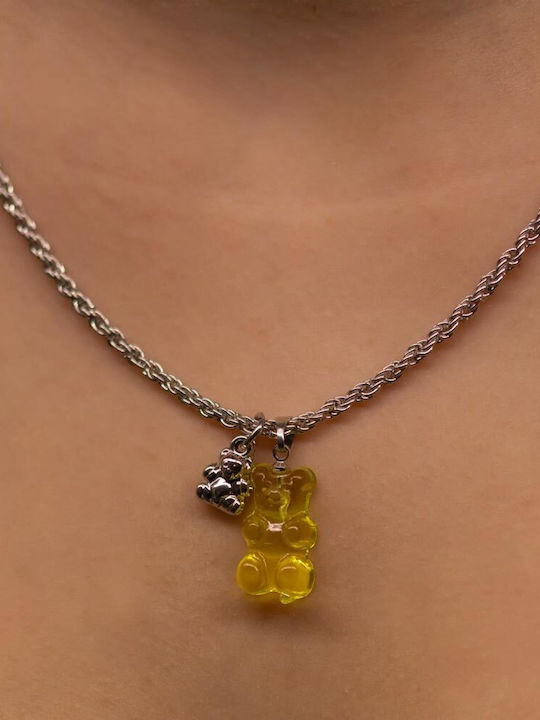 Παιδικό Κολιέ Αλυσίδα Ατσάλι Κρεμαστό Gummy Bear Ρητίνη Κίτρινο