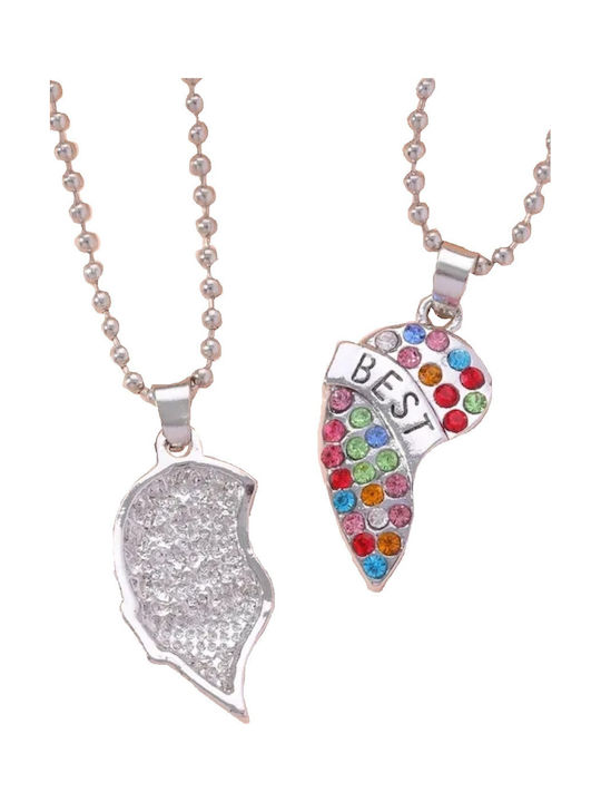 Handgefertigtes Freundschaftsset 2 Stück Silber Metall Herz Bunte Strass Best Friends Beste Freunde Freundinnen Tatu Moyo