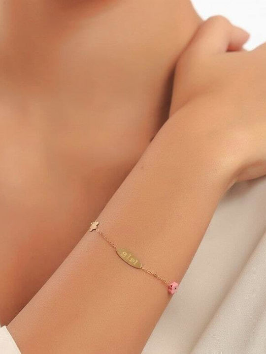 Eforo Kids Bracelet Chain Κ14 Girl from Gold 14K with Flower & Evil Eye
