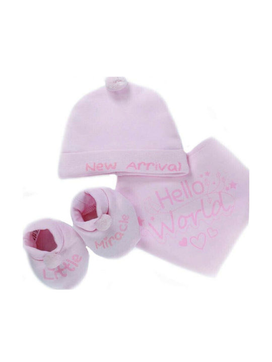 Soft Touch Kids Beanie Set with Socks & Bib Fabric Pink for Newborn 3pcs