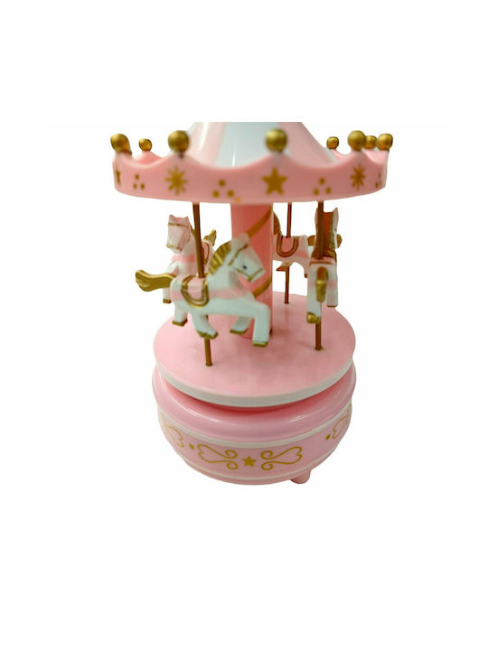 Pink Carousel Horses PVC Musical Fairytale Durable Hand-Painted 12x19cm