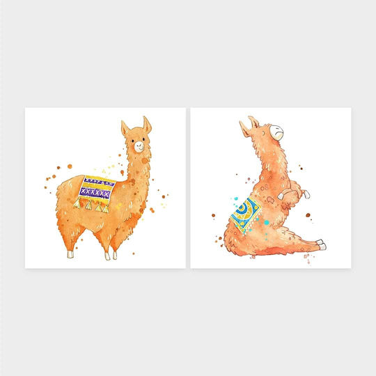2-teiliger Kinder Wandkunst Leinwand Lama