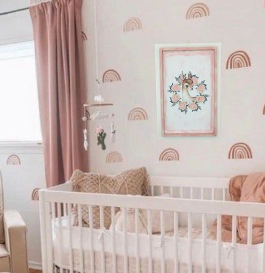 Handmade Wooden Framed Deer Kids Wall Art
