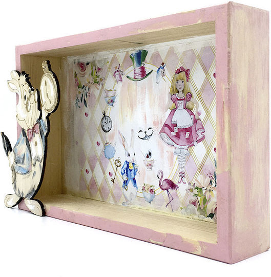 Handmade Wooden Framed Wall Art Bunny Clock Pink