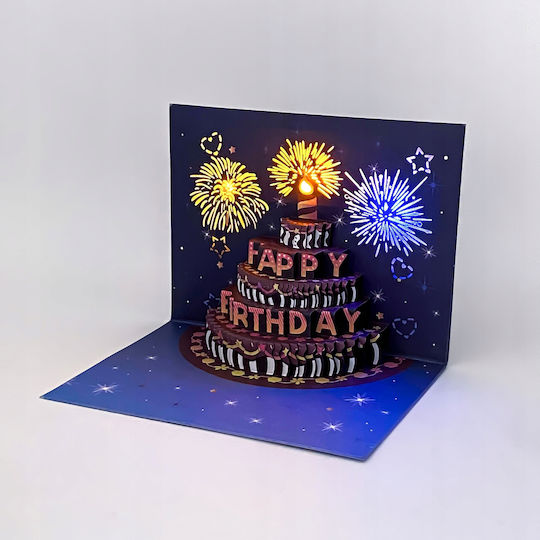 Geburtstagskarte mit Musik Spielmelodie Licht Kuchen LED-Kerze Feuerwerk