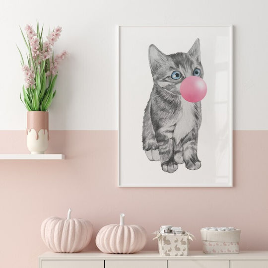 Posters Poster Gray Kitten Pink Bubble Paper 15x20cm