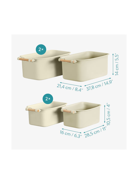 Navaris Set 4 Cutii De Prânz Din Plastic Cu Mâner Din Lemn Crem 56126.02
