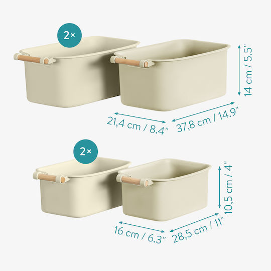 Navaris Set 4 Cutii De Prânz Din Plastic Cu Mâner Din Lemn Crem 56126.02