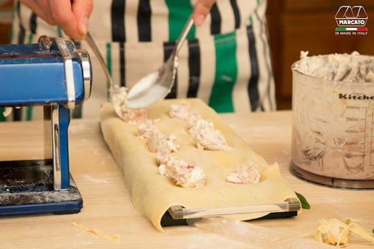 Marcato Italy Design 10-Position Mold Blue Pasta Ravioli 34x12.5x2cm Rolling Pin
