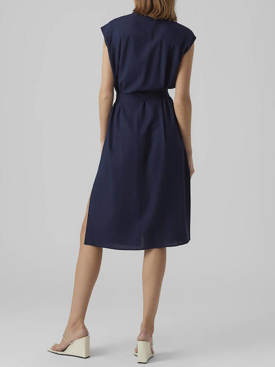 Summer Midi Shirt Dress Navy Blue