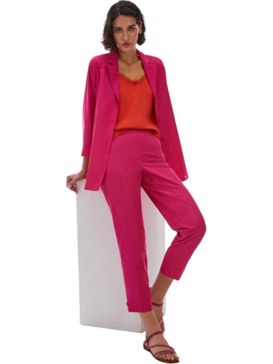 Women's High-waisted Fabric Trousers Slim Fit Fuchsia
