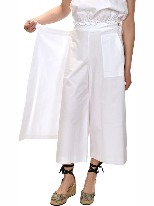 Γυναικείο Υφασμάτινο Παντελόνι σε Wide Γραμμή White
